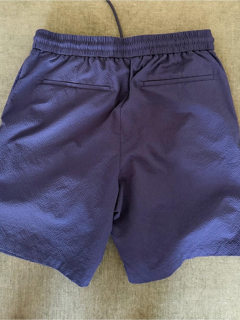 Zara Men's Deep Navy Textured Elastic-Waist Shorts